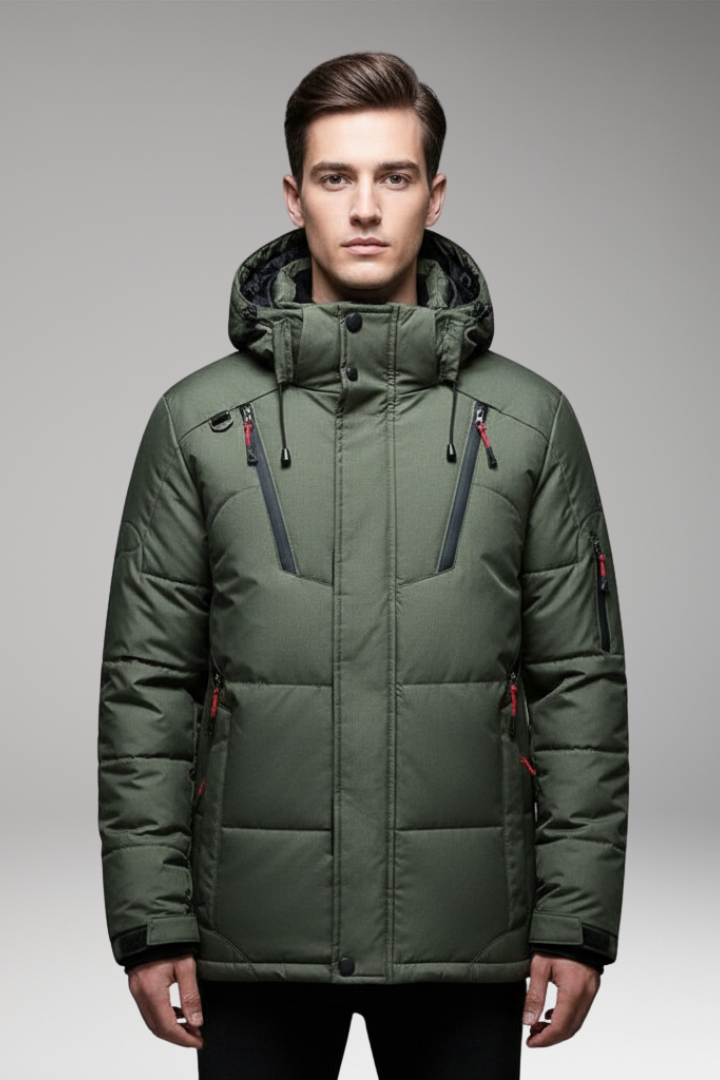 Men’s Parka Jacket with Adjustable Hood and Zipper Closure