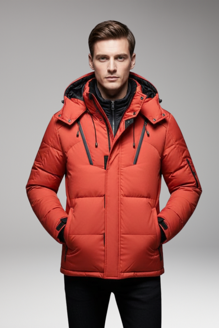 Men’s Parka Jacket with Adjustable Hood and Zipper Closure