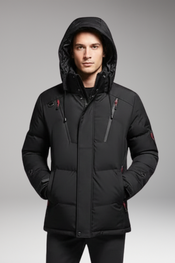 Men’s Parka Jacket with Adjustable Hood and Zipper Closure