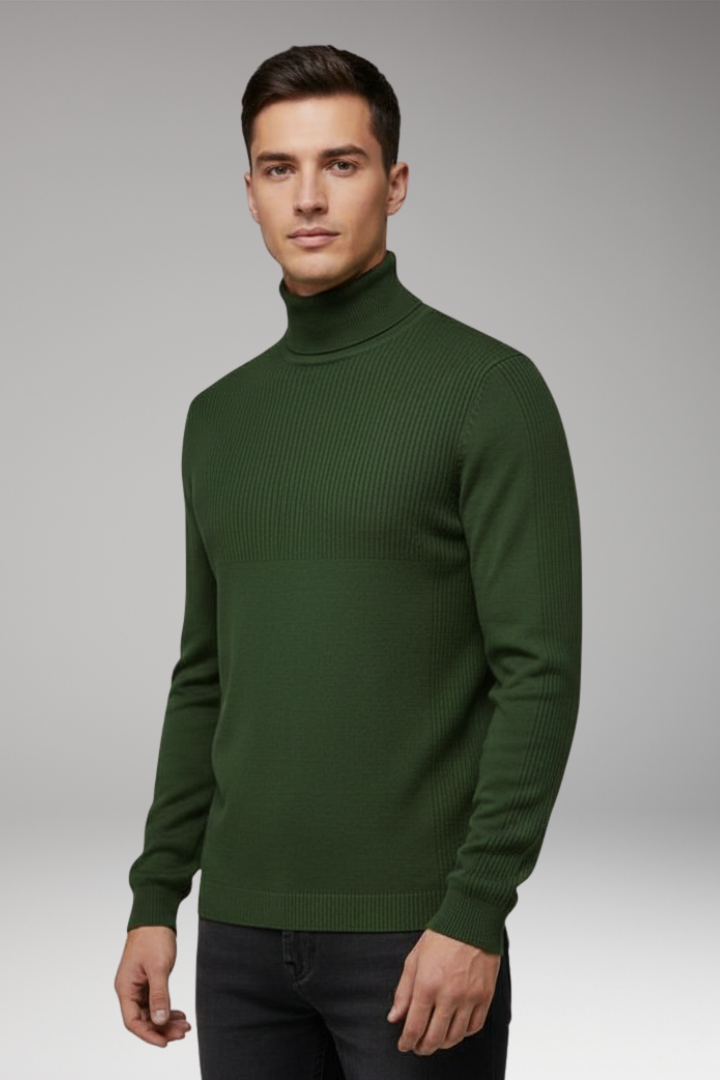 Men’s Turtleneck Pullover with Ribbed Cuffs and Straight Hem