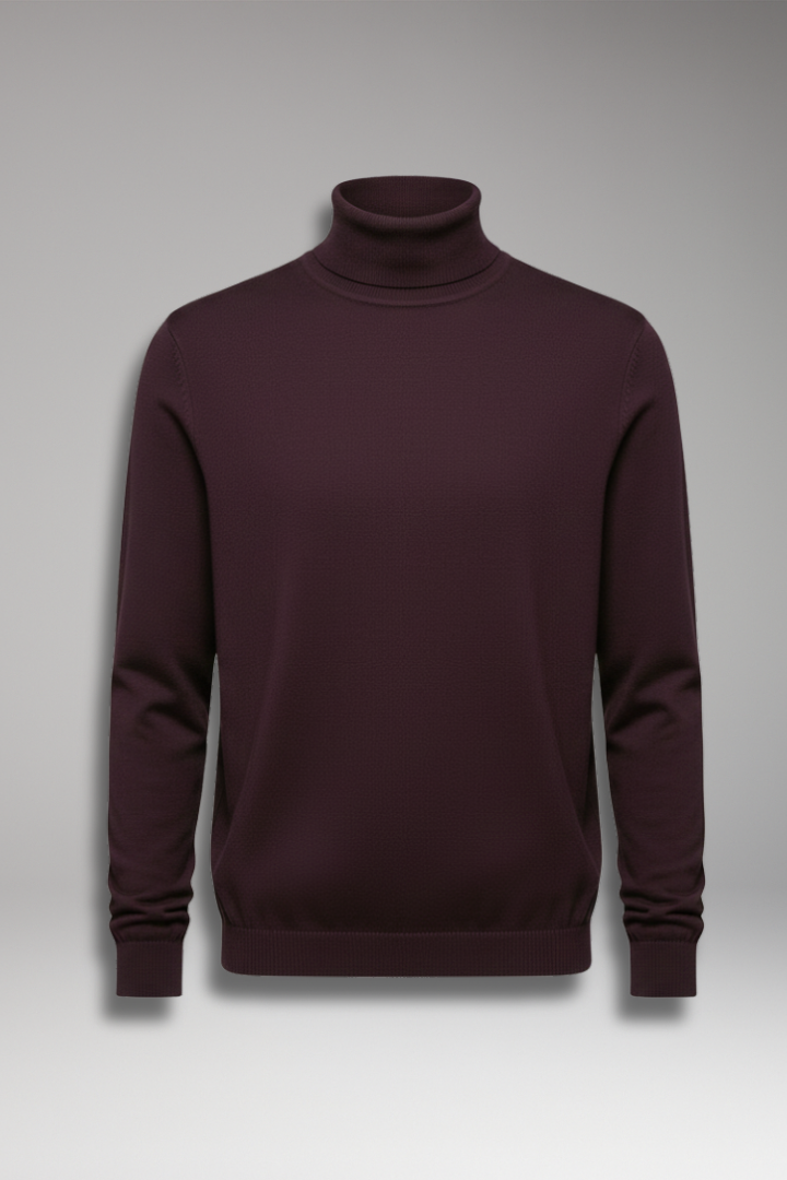 Men’s Turtleneck Pullover with Ribbed Cuffs and Straight Hem