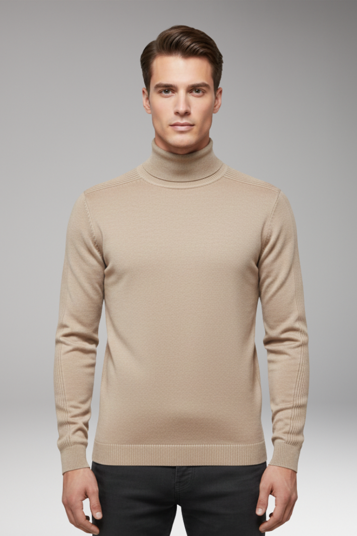Men’s Turtleneck Pullover with Ribbed Cuffs and Straight Hem