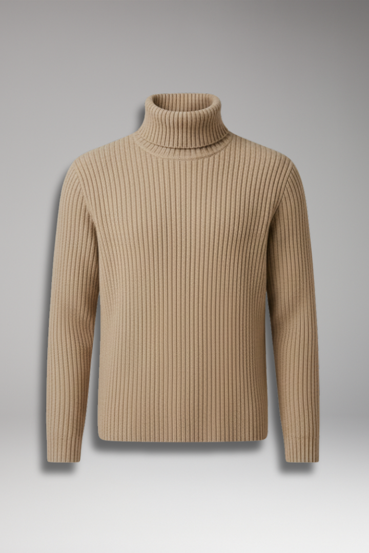 Men’s Turtleneck Jumper with Ribbed Knit and Structured Collar