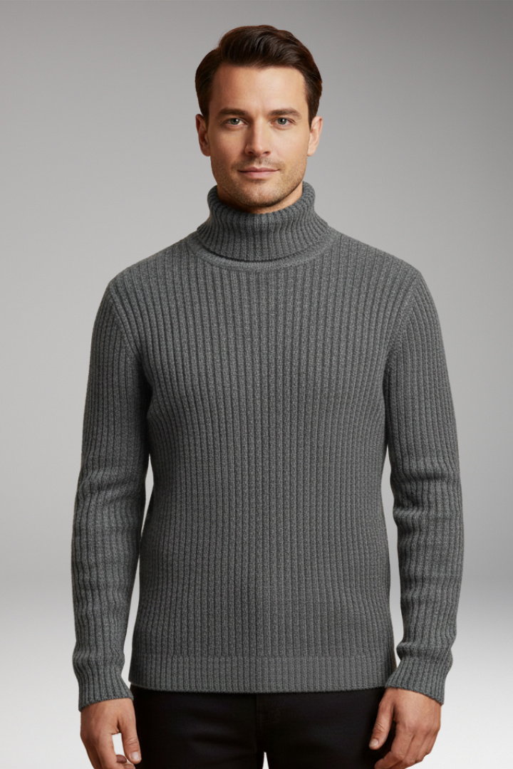 Men’s Turtleneck Jumper with Ribbed Knit and Structured Collar