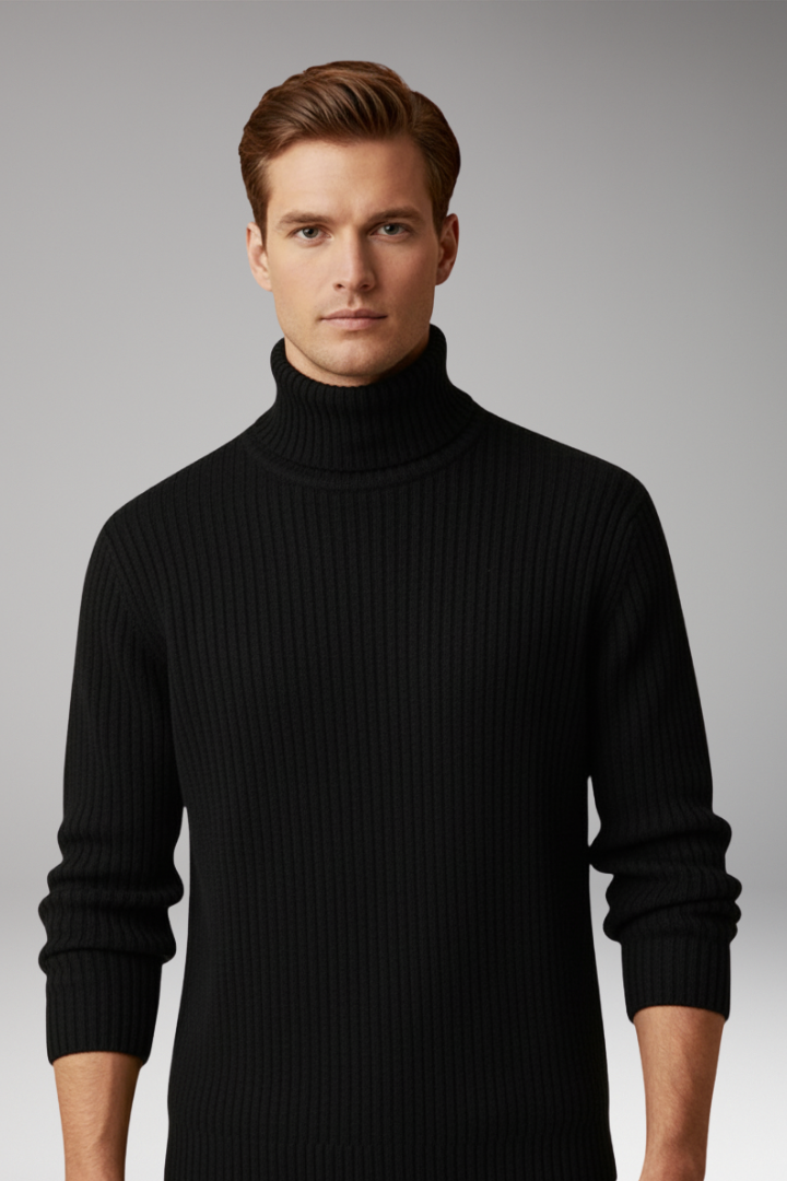 Men’s Turtleneck Jumper with Ribbed Knit and Structured Collar