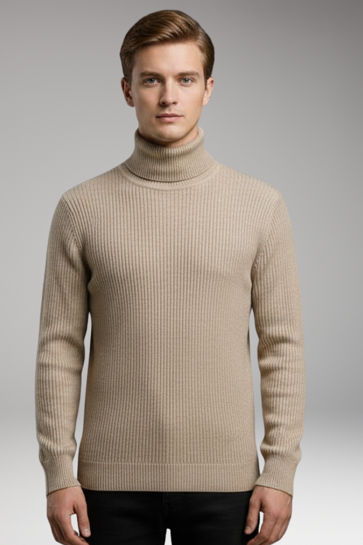 Men’s Turtleneck Top with Ribbed Knit and Slim Fit