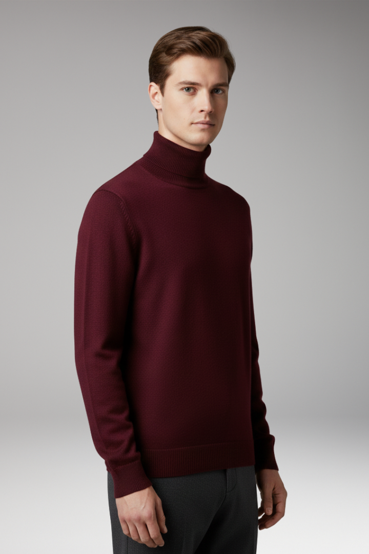 Men’s Turtleneck Top with Ribbed Knit and Slim Fit