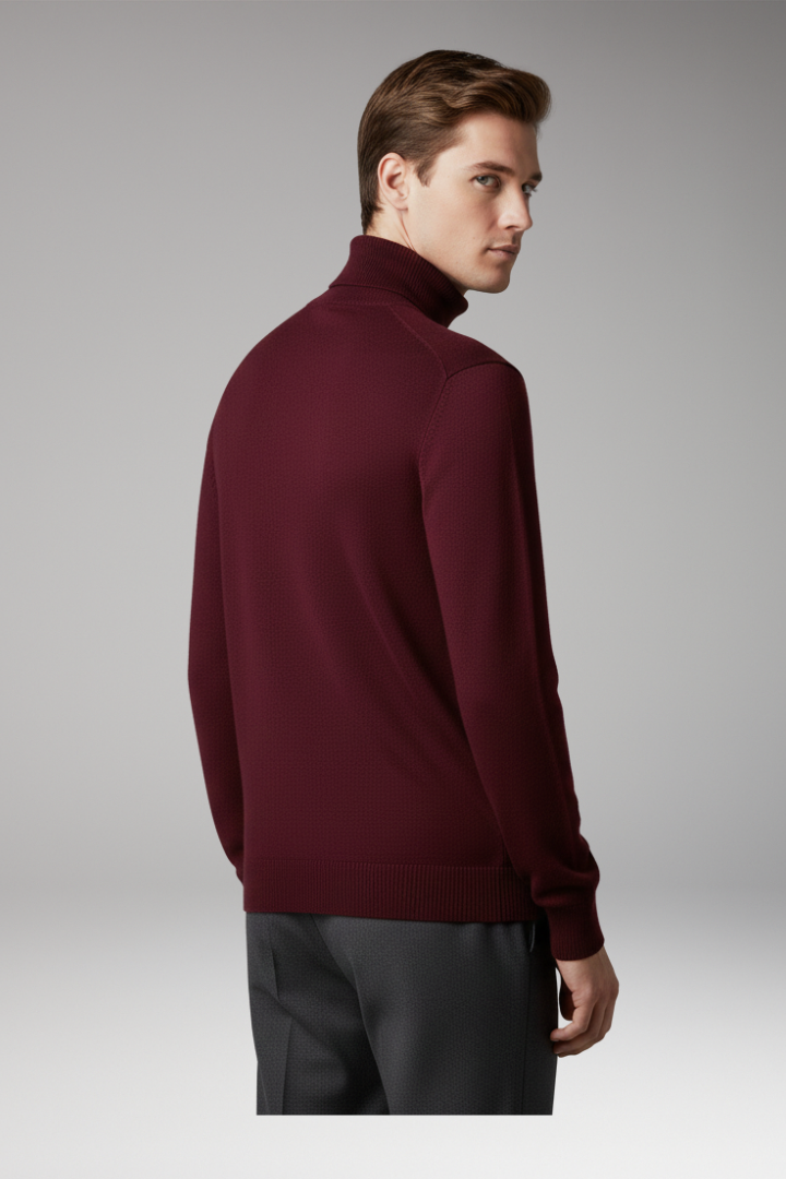 Men’s Turtleneck Top with Ribbed Knit and Slim Fit