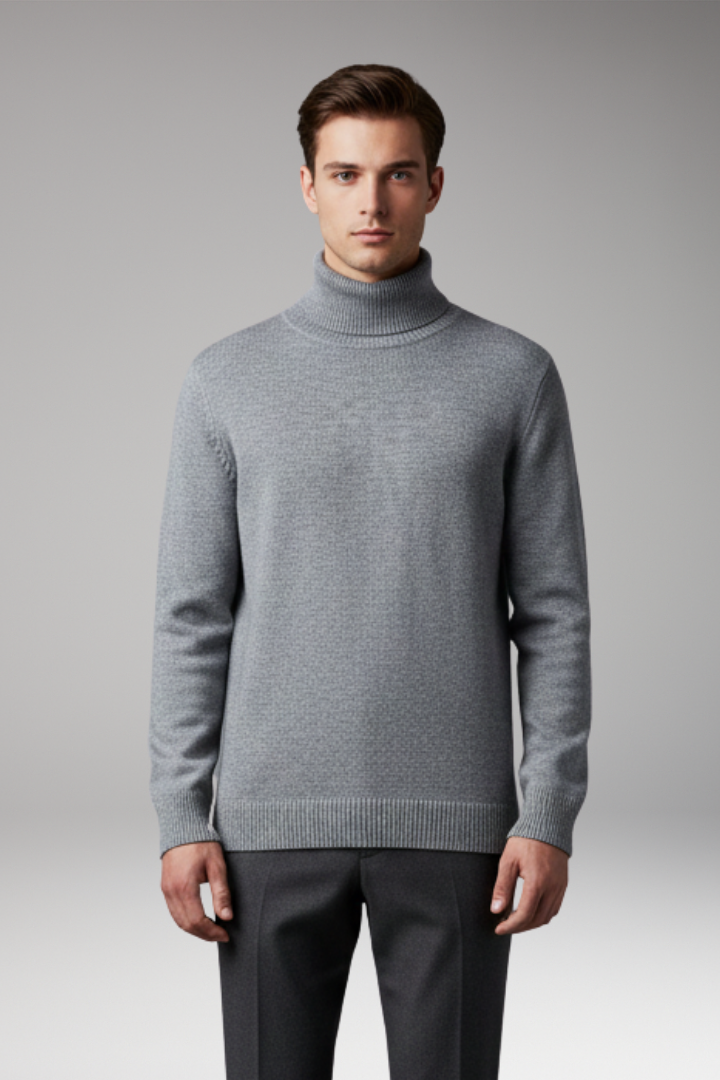Men’s Turtleneck Top with Ribbed Knit and Slim Fit