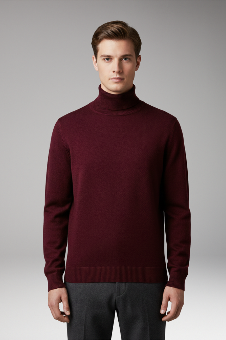 Men’s Turtleneck Top with Ribbed Knit and Slim Fit