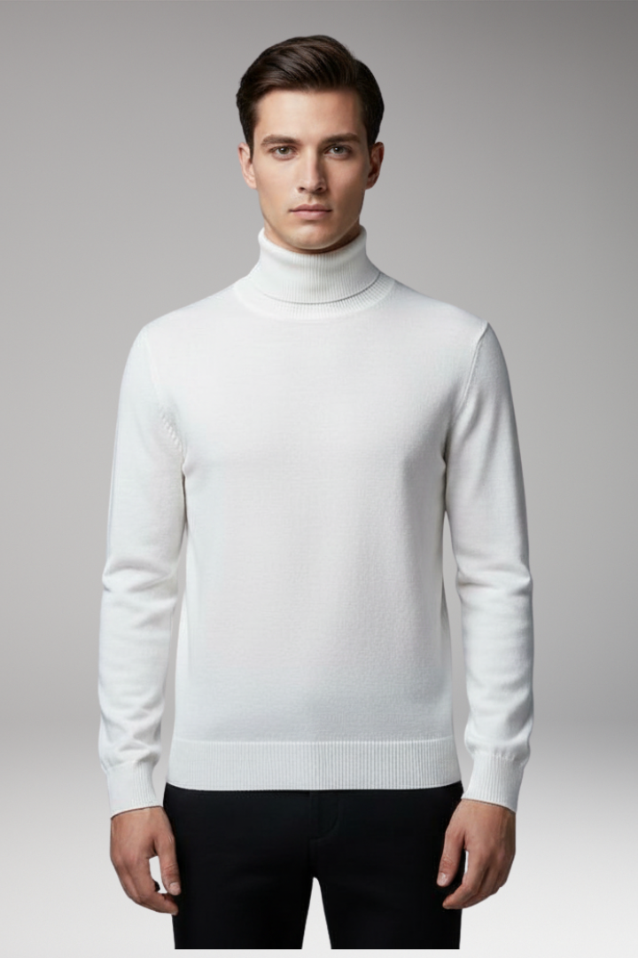 Men’s Turtleneck Top with Ribbed Knit and Slim Fit