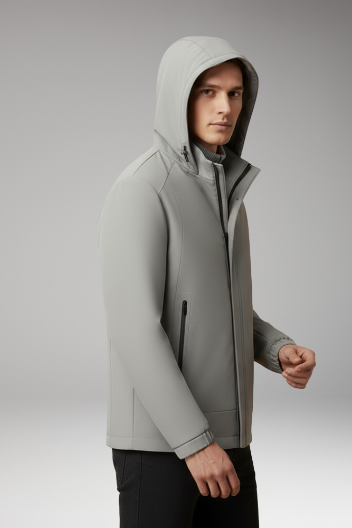 Men’s Windproof Jacket with Hood and Zippered Pockets