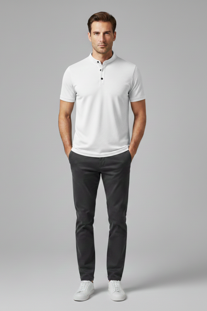 Men's Polo Shirt with Collared Neck and Button Placket