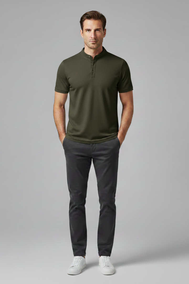 Men's Polo Shirt with Collared Neck and Button Placket