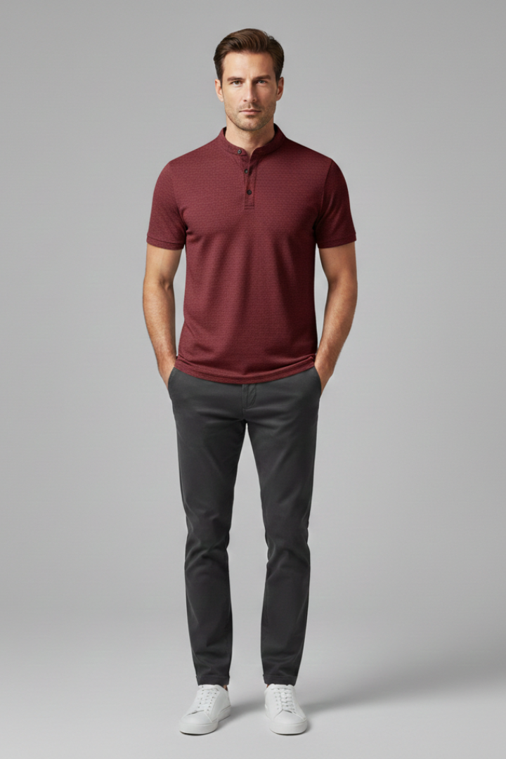 Men's Polo Shirt with Collared Neck and Button Placket