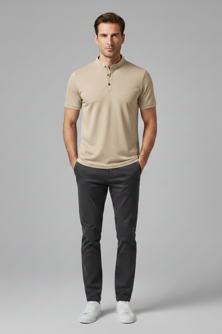 Men's Polo Shirt with Collared Neck and Button Placket