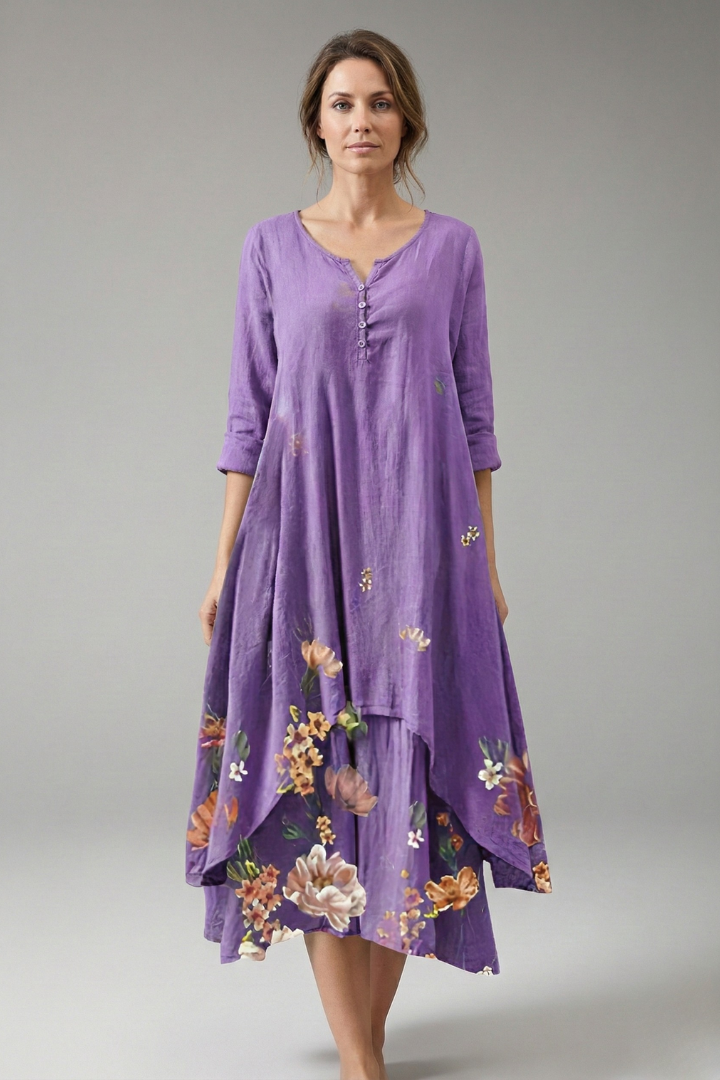 Women's A-Line Dress with Vintage O-Neck and Pockets