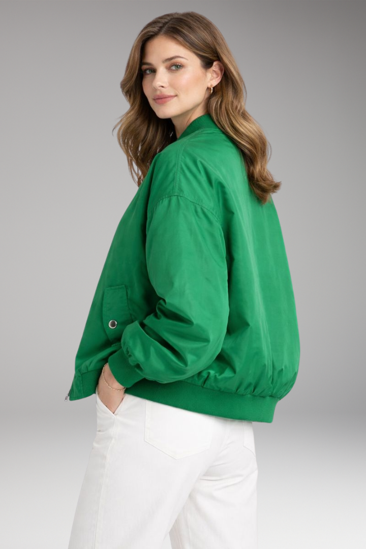 Women’s Bomber Jacket with Front Zip and Oversized Shape