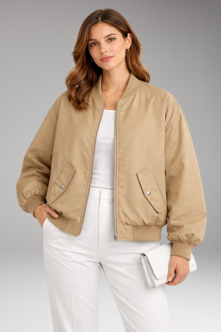 Women’s Bomber Jacket with Front Zip and Oversized Shape