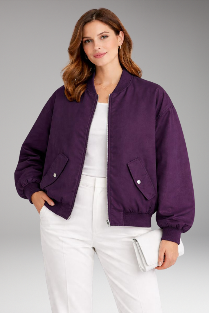 Women’s Bomber Jacket with Front Zip and Oversized Shape