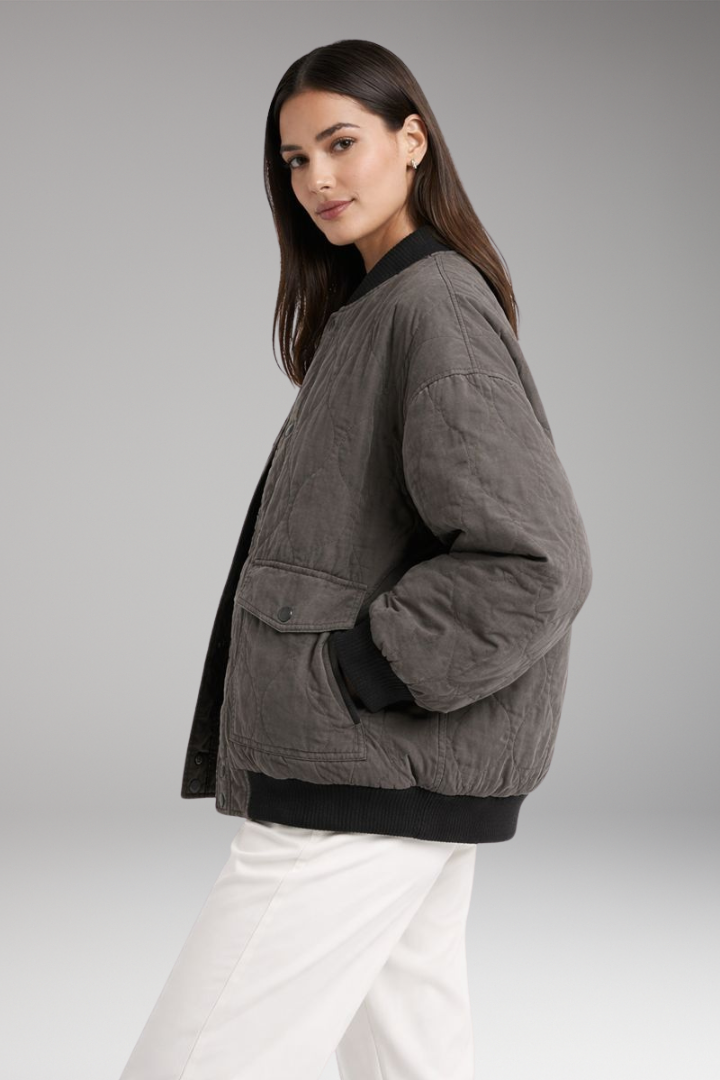 Women’s Bomber Jacket with Oversized Fit and Woven Surface