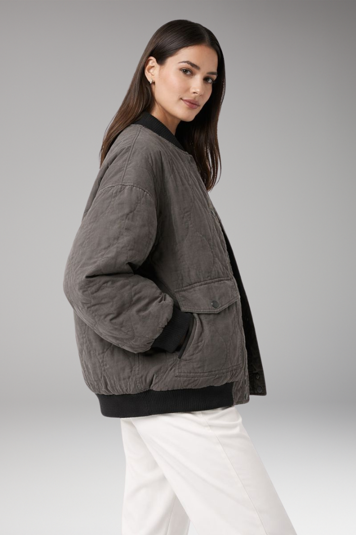 Women’s Bomber Jacket with Oversized Fit and Woven Surface