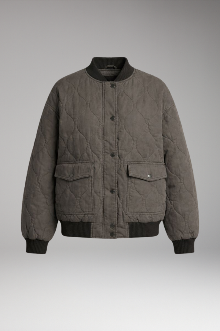 Women’s Bomber Jacket with Oversized Fit and Woven Surface