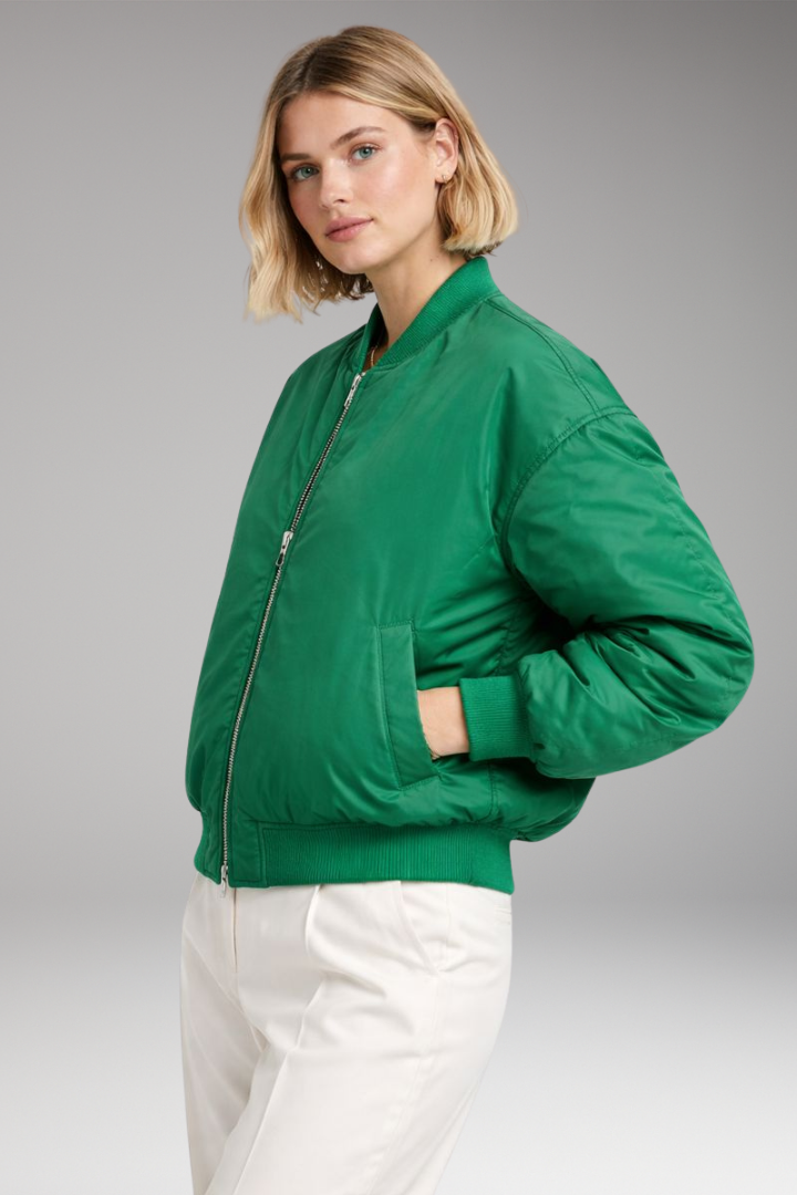 Women’s Bomber Jacket with Ribbed Neckline and Zipper Closure