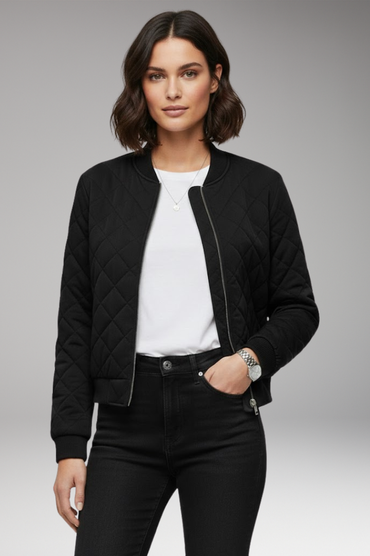 Women’s Bomber Jacket with Zipper Closure and Ribbed Details