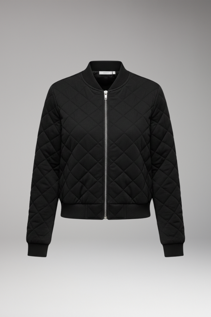 Women’s Bomber Jacket with Zipper Closure and Ribbed Details