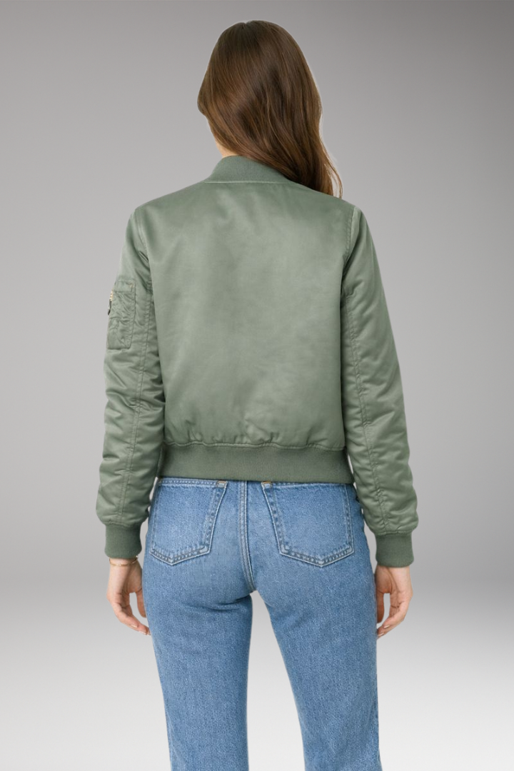 Women’s Bomber Jacket with Zipper and Ribbed Details