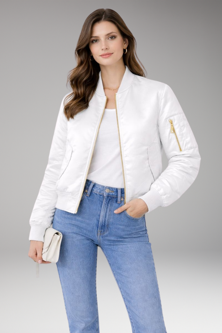 Women’s Bomber Jacket with Zipper and Ribbed Details