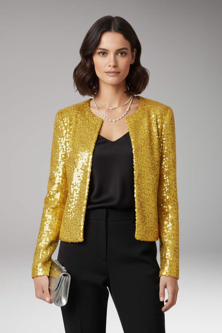 Women’s Cardigan with Front Opening and Sequined Surface