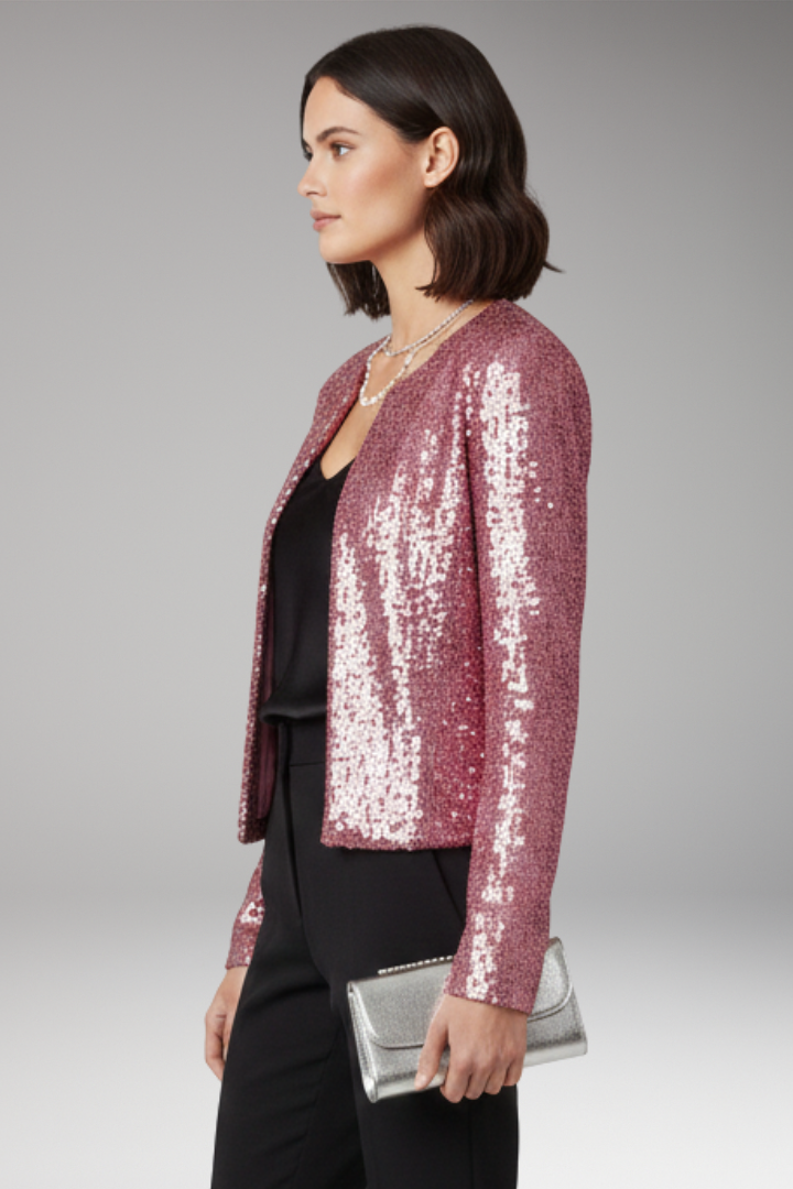 Women’s Cardigan with Front Opening and Sequined Surface