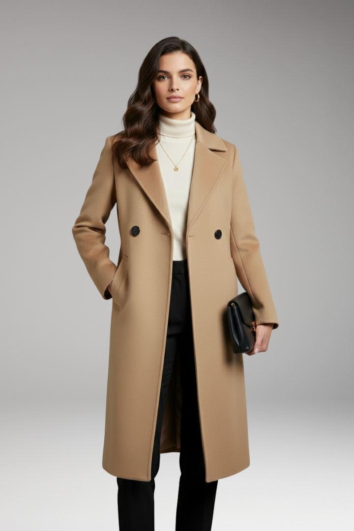 Women’s Coat with Notched Collar and Button Placket