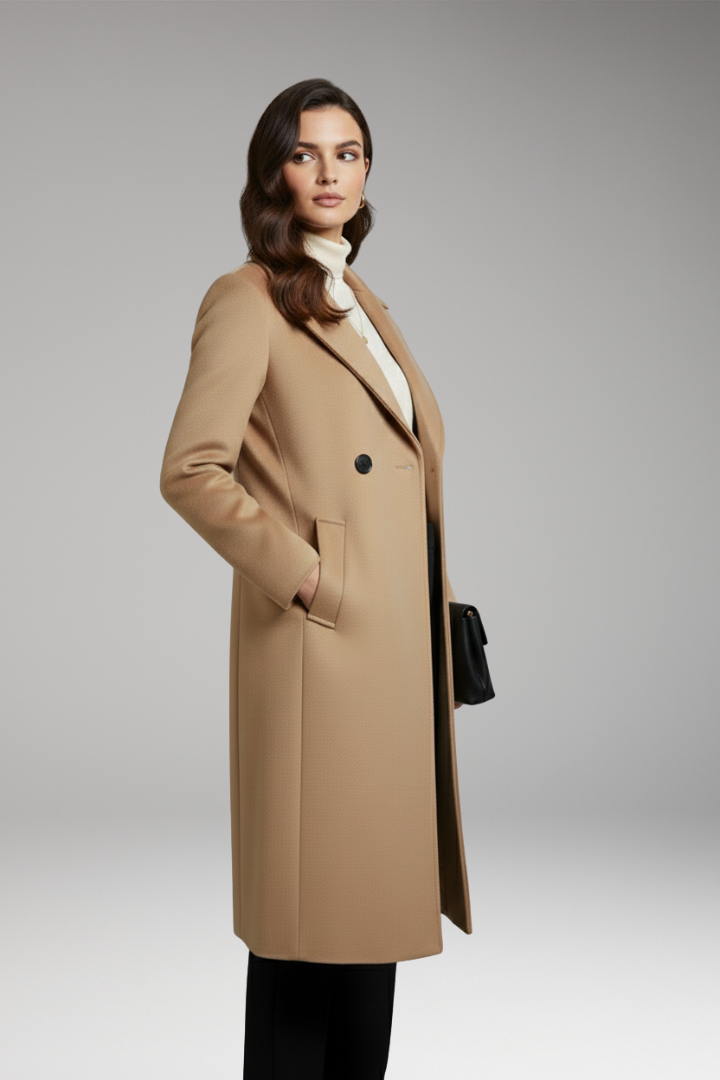 Women’s Coat with Notched Collar and Button Placket