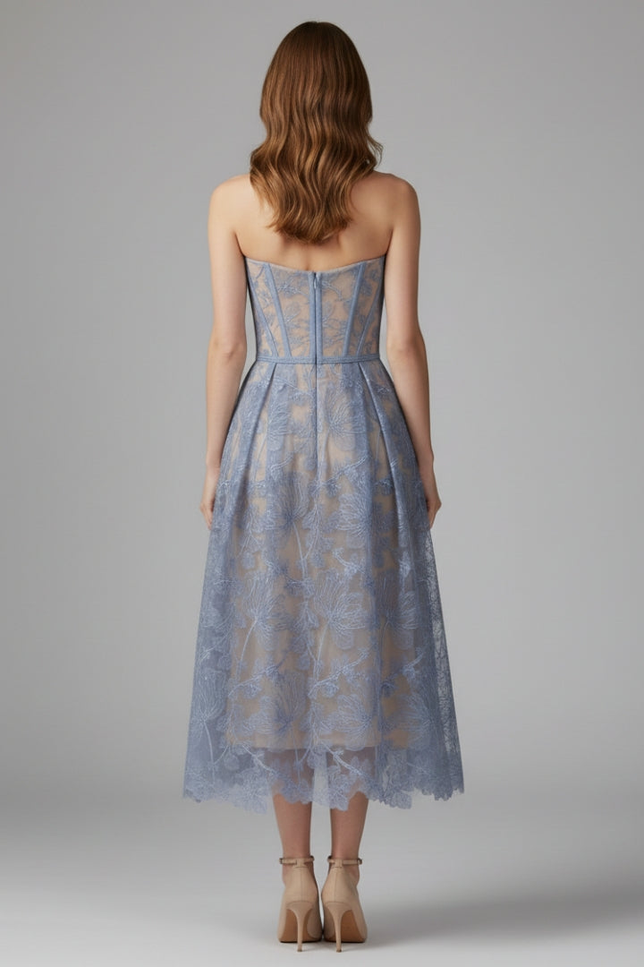 Women's Corset Top Lace Midi Dress with Satin Finish and Elegant Design