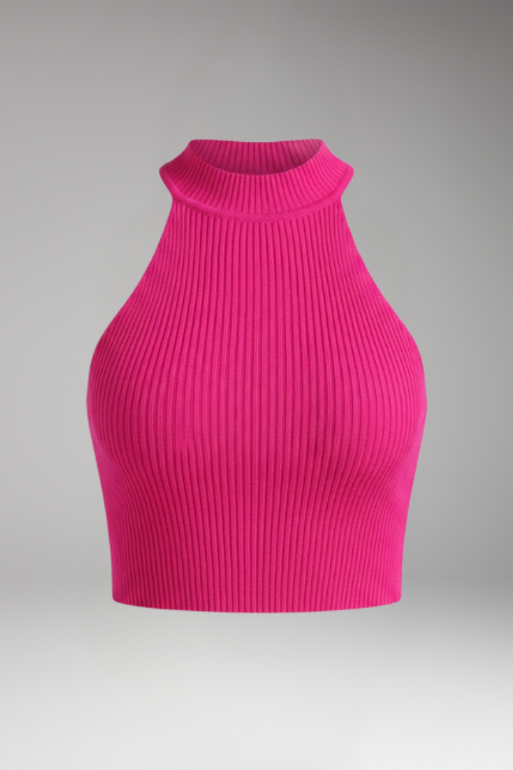 Women's Crop Top with High Neck and Ribbed Surface