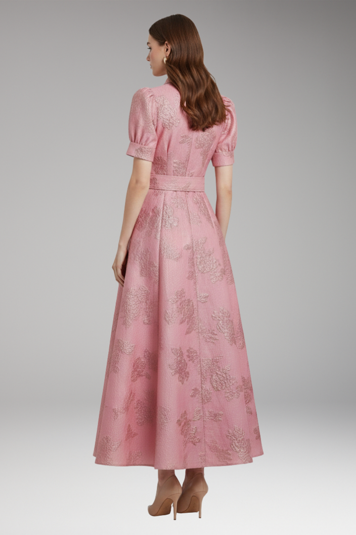 Women’s Dress with Puff Sleeves and Belted Waist