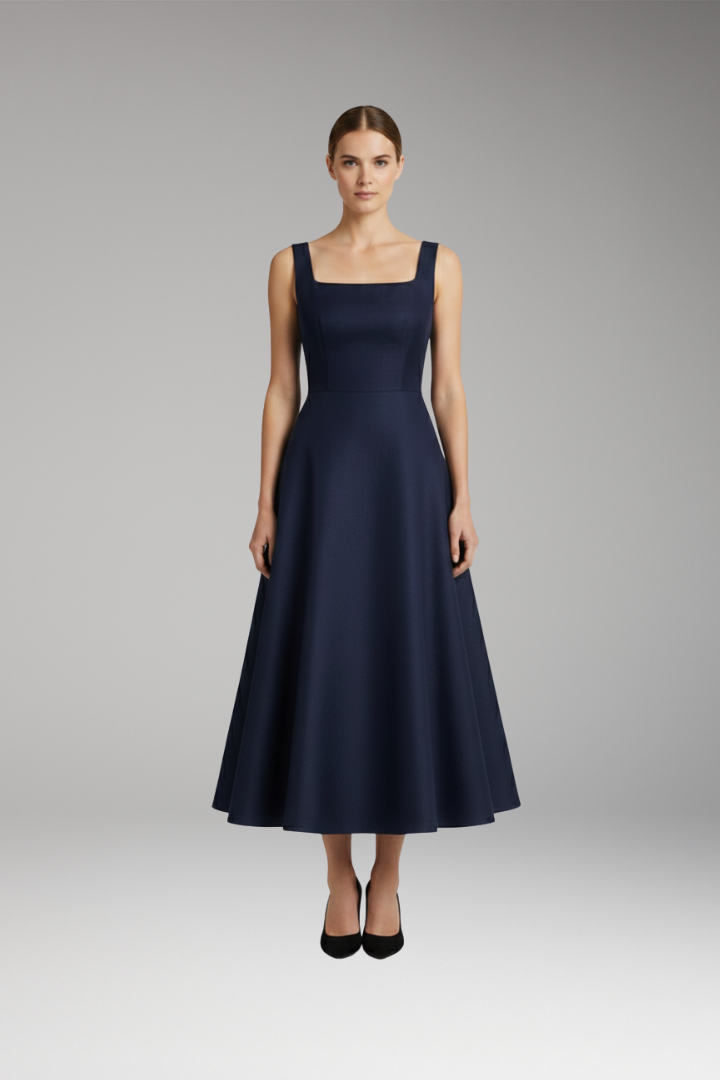 Women's Elegant Dress with Straps in Dark Blue