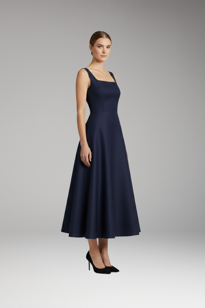 Women's Elegant Dress with Straps in Dark Blue
