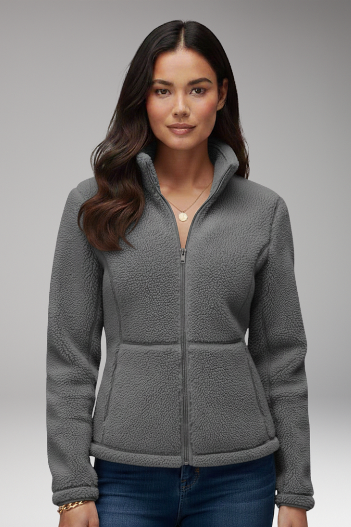 Women’s Fleece Jacket with Stand-Up Collar and Zip Closure