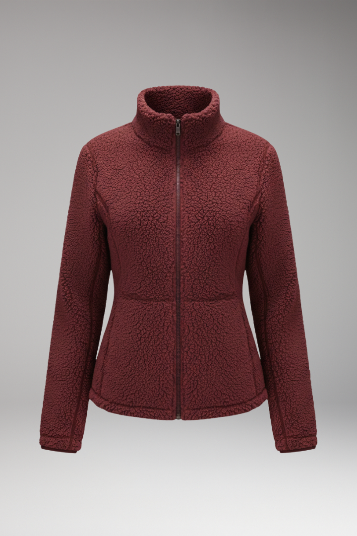 Women’s Fleece Jacket with Stand-Up Collar and Zip Closure