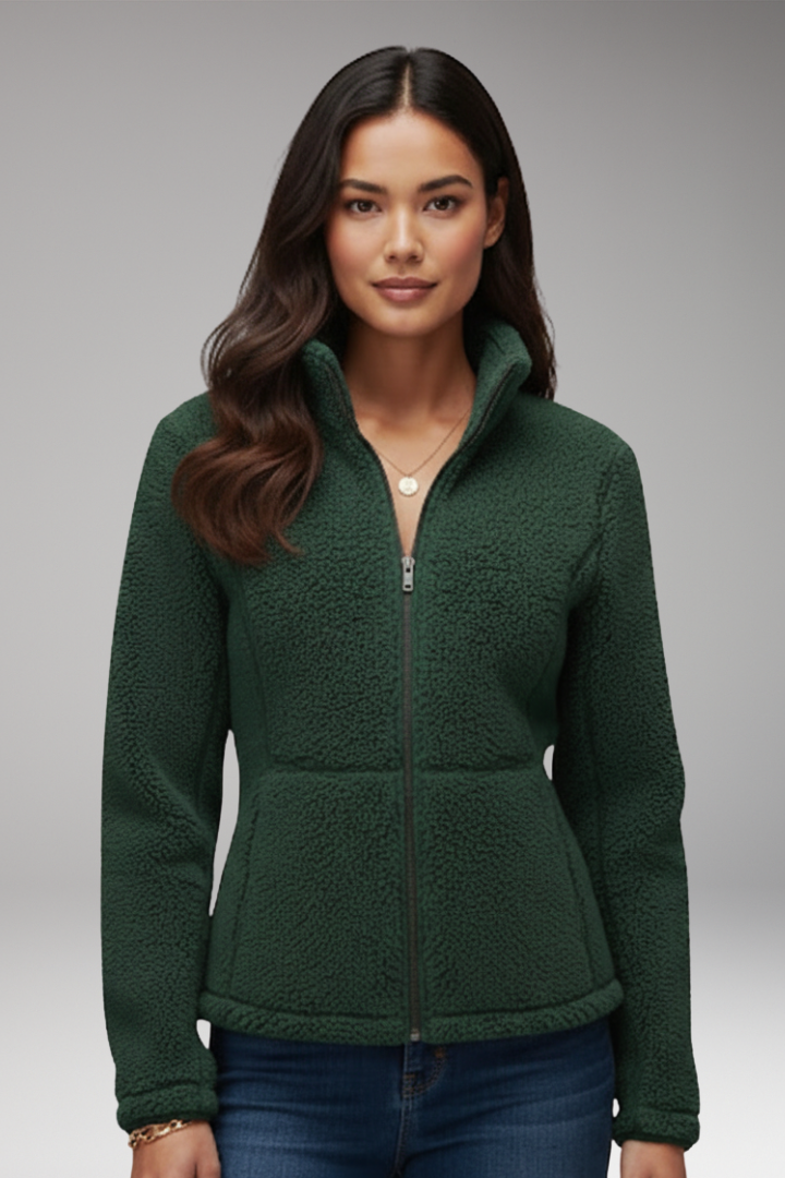 Women’s Fleece Jacket with Stand-Up Collar and Zip Closure