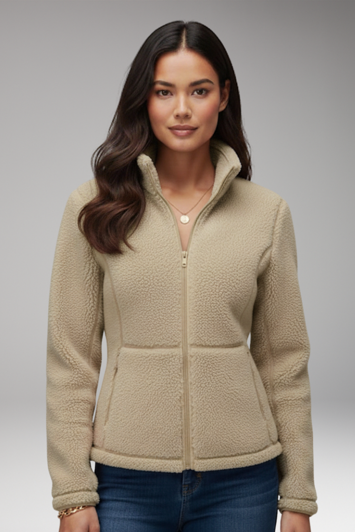 Women’s Fleece Jacket with Stand-Up Collar and Zip Closure