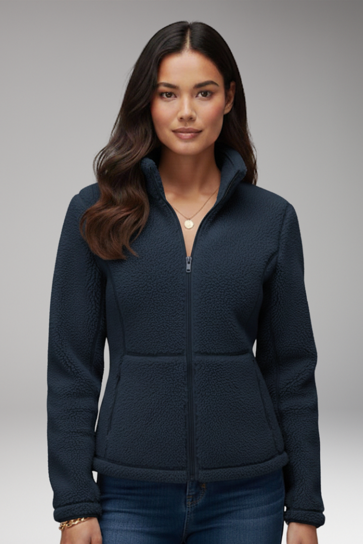 Women’s Fleece Jacket with Stand-Up Collar and Zip Closure