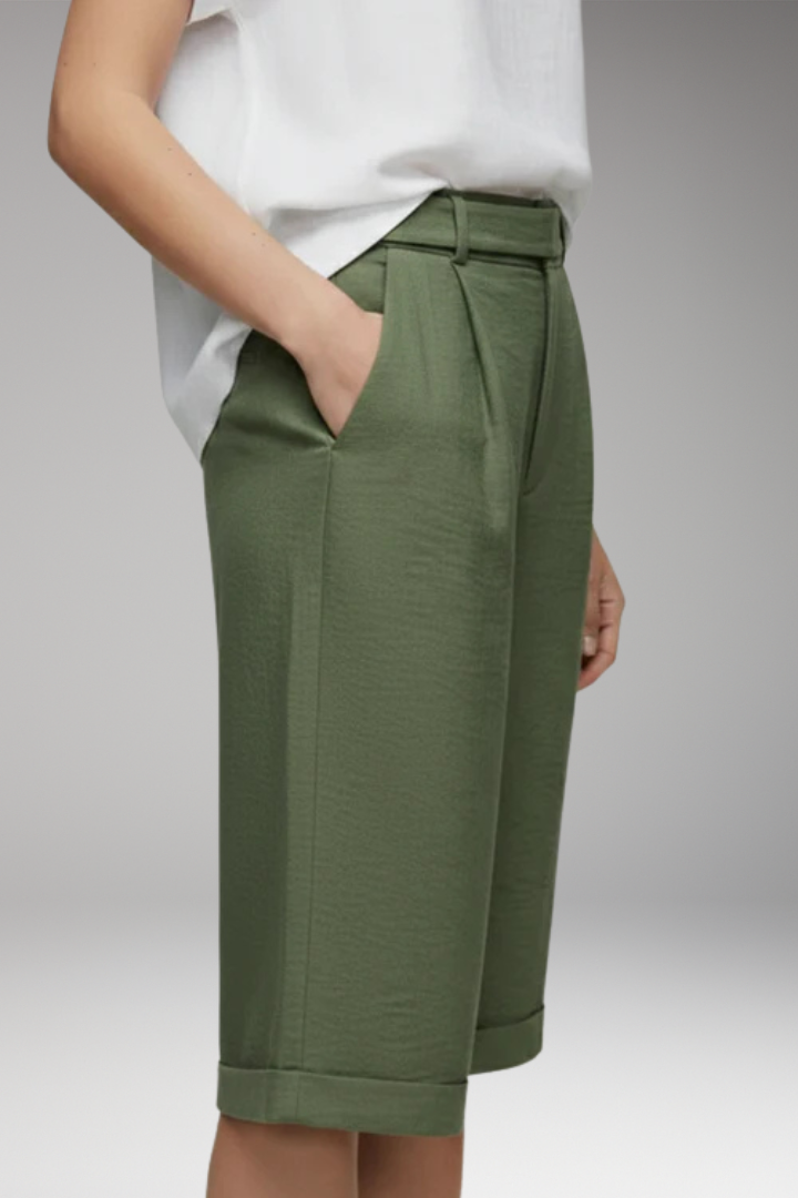 Women’s High-Waisted Shorts with Pleated Front and Belt