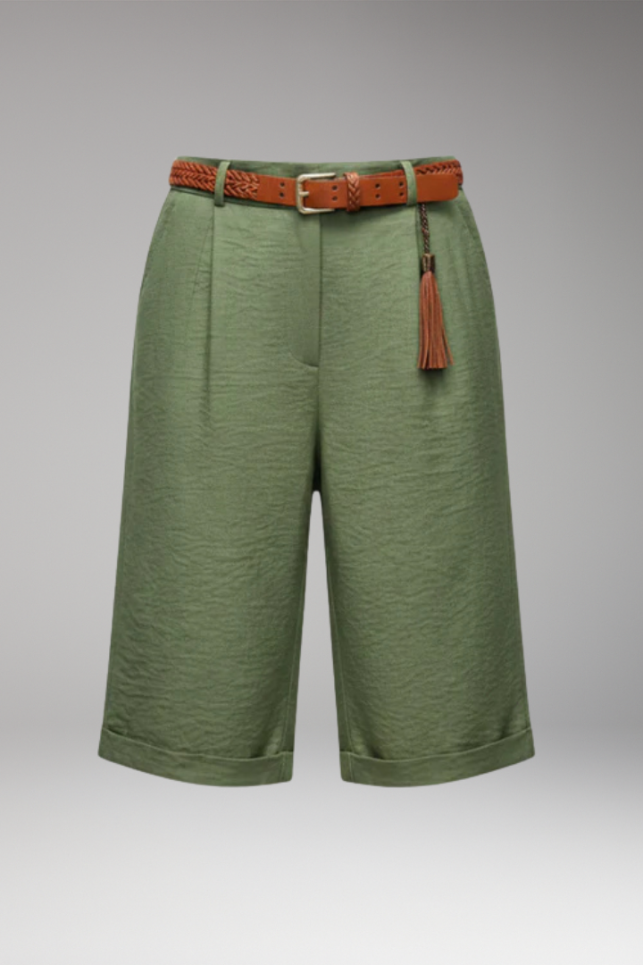Women’s High-Waisted Shorts with Pleated Front and Belt