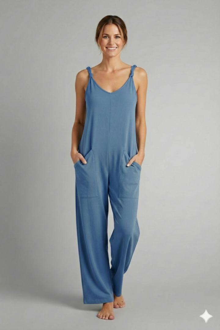 Women's Jumpsuit with Shoulder Straps and Patch Pockets
