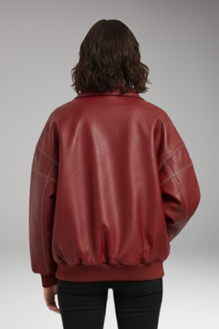 Women’s Padded Bomber Jacket with Zipper and Ribbed Edges